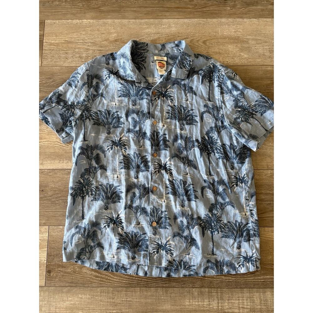 C&C California Mens Button Down Hawaiian Shirt Size XL 100% Linen Blue Palms - Picture 1 of 6
